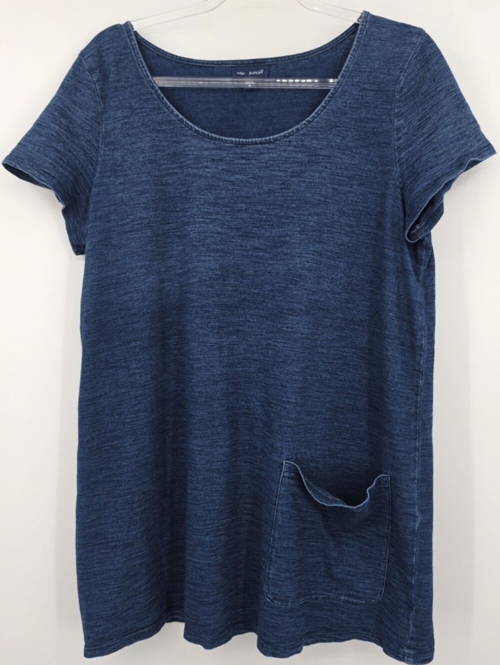 J. Jill PureJill Indigo Short Sleeve Tee Tunic Top Medium Denim Blue Pocket
